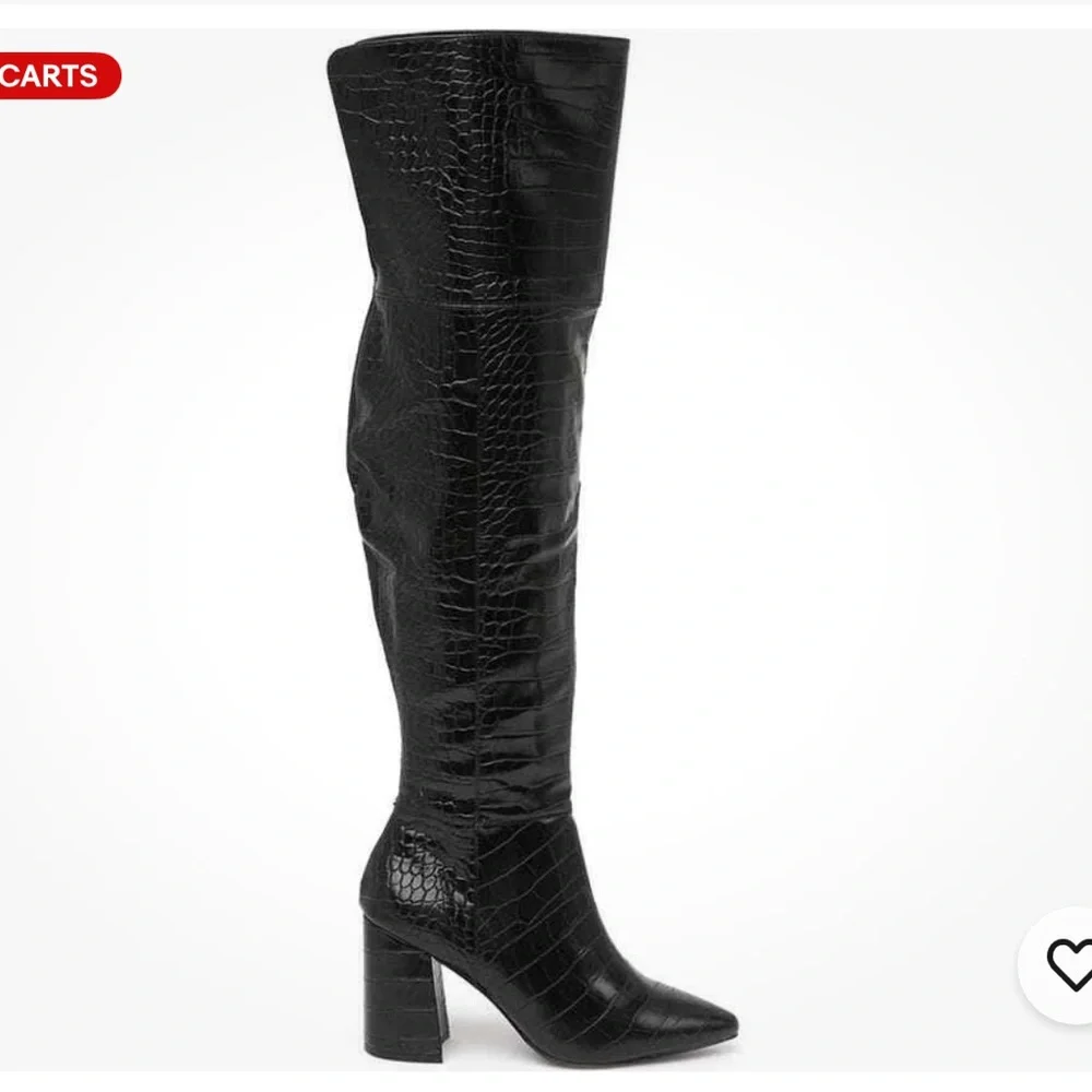 NIB Charles David Black Croco Faux Leather Over Knee Boots Size 8.5